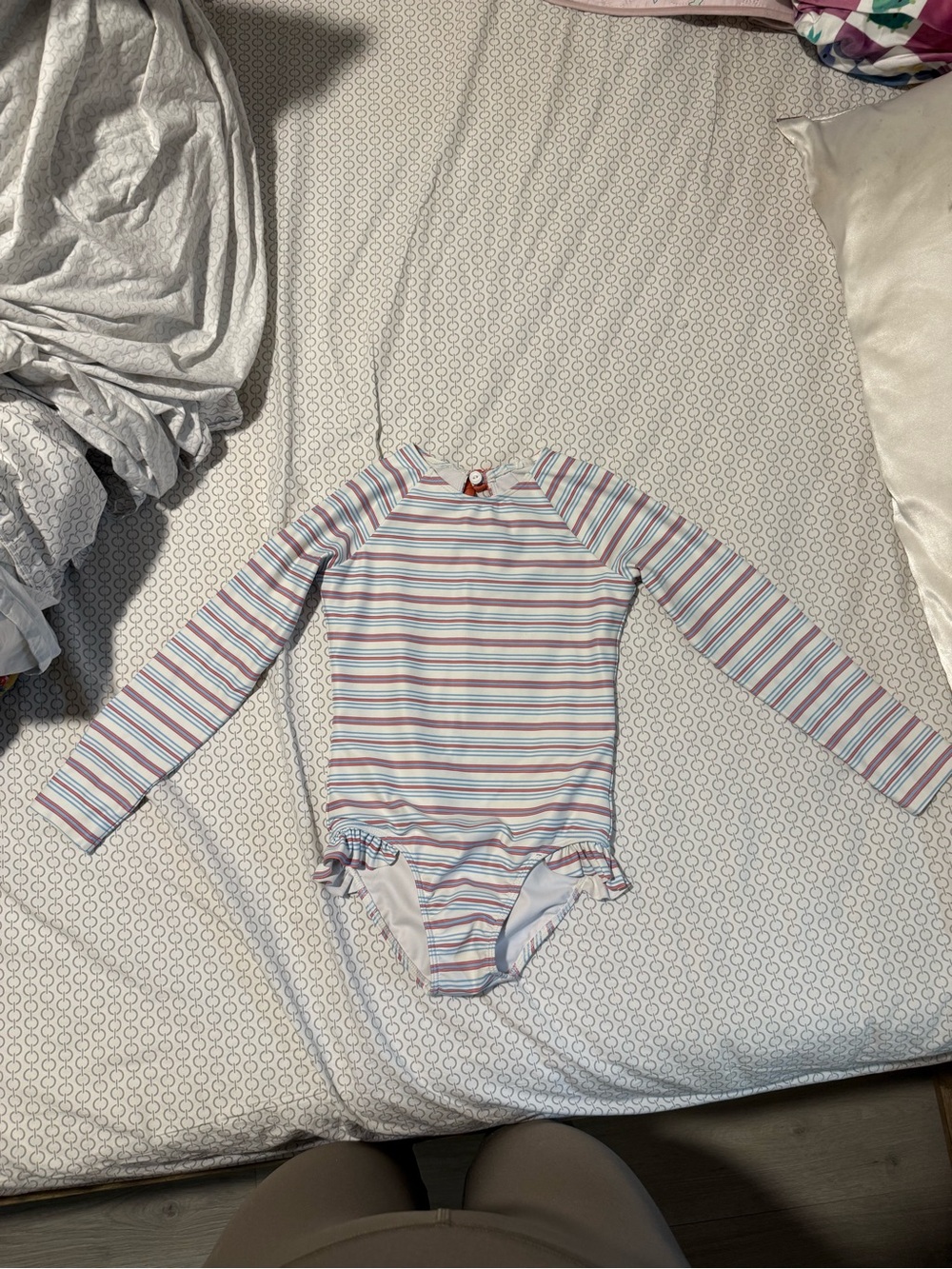 Girls' Long-Sleeve Striped One-Piece Swimsuit - Pastel Multicolor